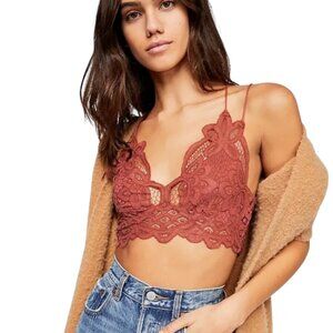 FREE PEOPLE INTIMATELY ADELLA LONGLINE LACE CROCHET BRALETTE COPPER BOHO XS